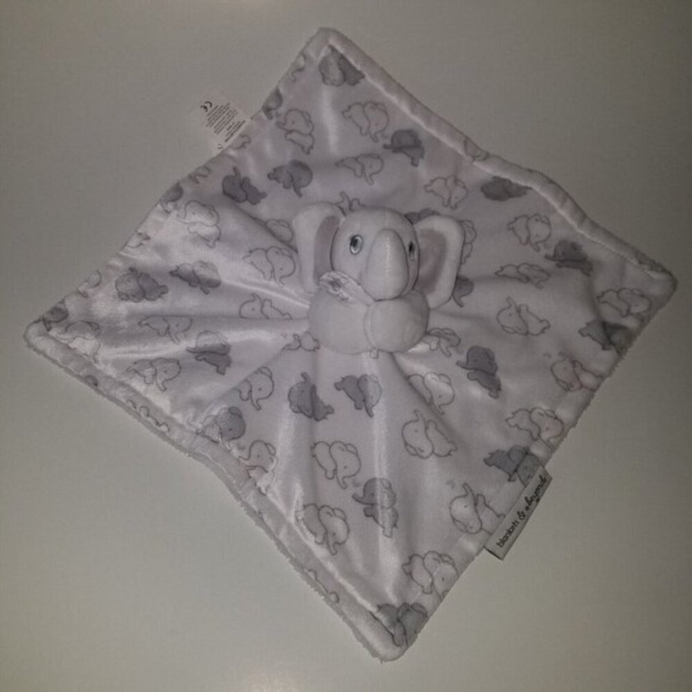 Blankets & Beyond White Gray Elephant Lovey Plush Baby Toy Hearts Blue Eyes